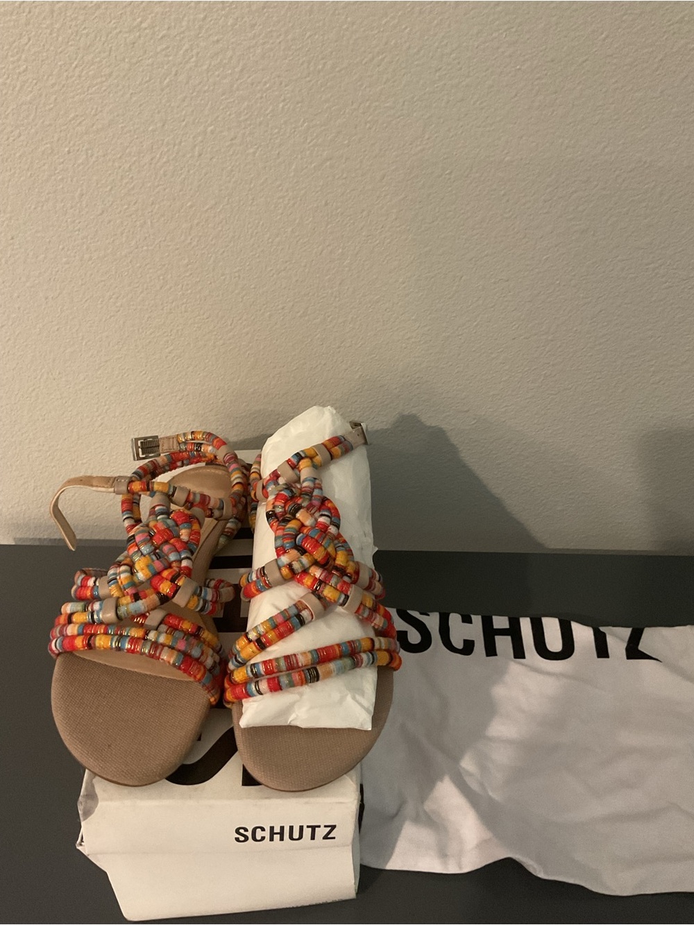 SCHUTZ Multicolored Beaded Braided Strap Sandals